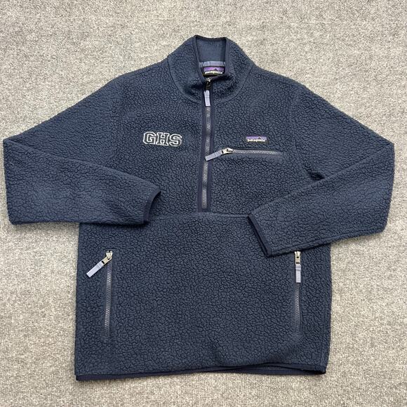 Patagonia Retro Pile Marsupial Fleece Jacket Womens Medium Navy Blue Half Zip - Picture 1 of 8